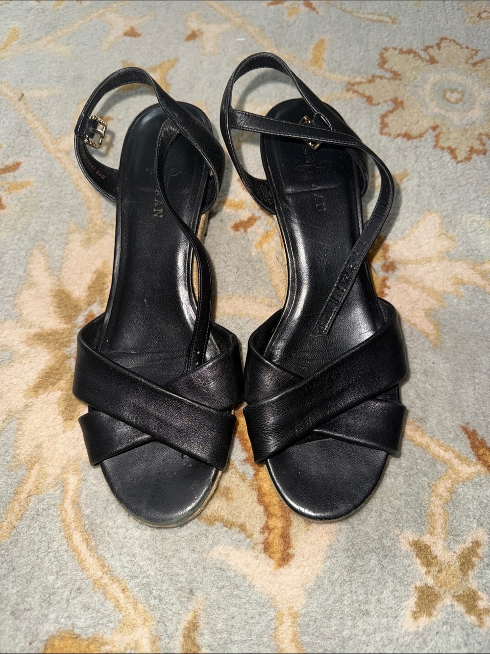 Cole Haan Black Leather Crisscross Slingback Espadrille Sandals